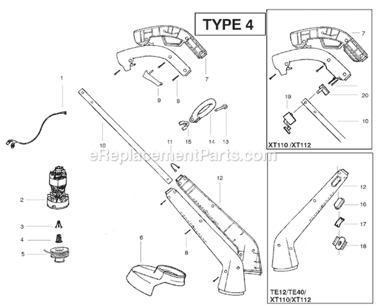 Page A Diagram and Parts List for TE12 Type 4 Weed Eater Trimmer